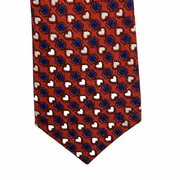 Men’s Vintage Tie 60’s 70’s Heart & Flower Patterned Red, White &Blue - Picture 1 of 5